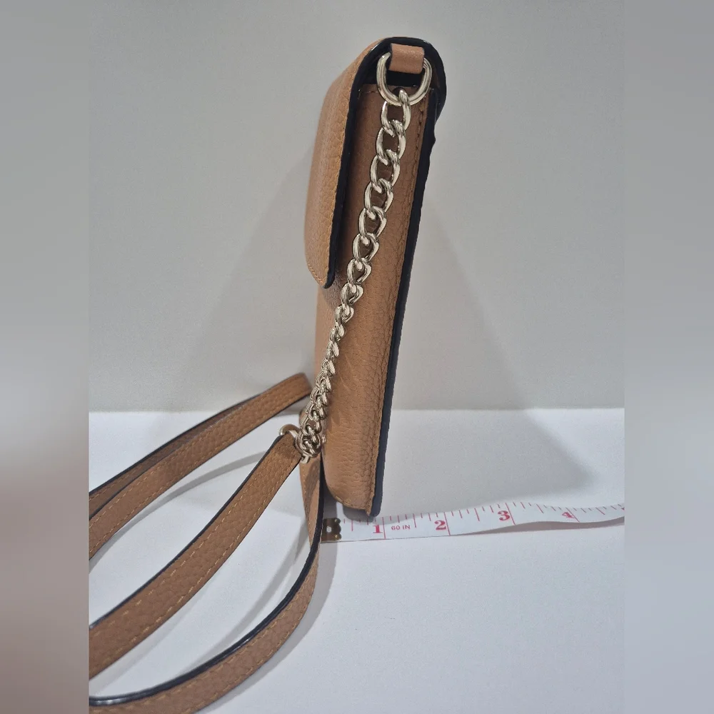 Kate Spade Tan Brown Leather North South Phone Crossbody Bag Purse